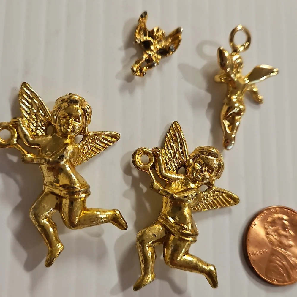 Lot of heart and cupid charms brads crafting pieces Red Gold Purple Upcycle DIY